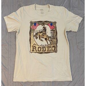 Texas True Threads Rodeo Graphic T-Shirt Mens Large Cream Western Bronco Tee